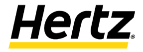 Logotipo de Hertz en texto negro cursivo con subrayado amarillo sobre fondo blanco