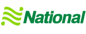 Logotipo nacional verde y blanco con tres franjas onduladas y texto en negrita