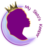 Logo My Sista’s Keeper. A woman wearing a crown leaning on a moon looking at “My Sista’s Keeper”