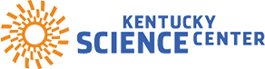 Kentucky Science Center logo with orange sunburst icon and blue text on a white background
