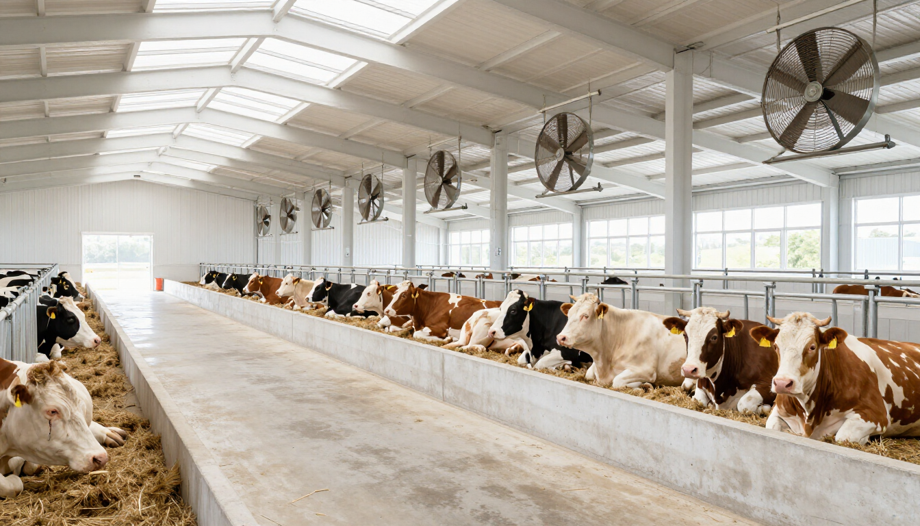 Healthy dairy cow in a well-ventilated barn environment