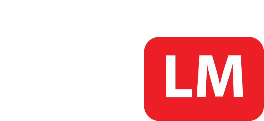 A red lm logo on a white background.