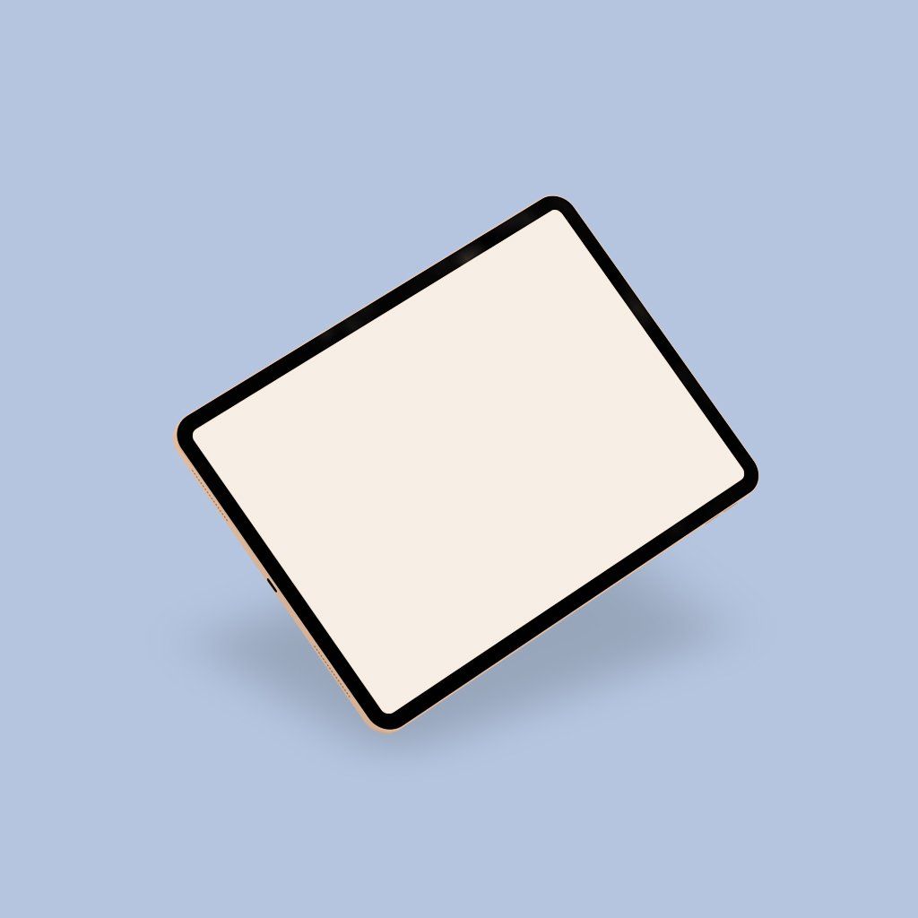 A tablet with a white screen is floating in the air on a blue background.