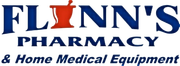 Flinn’s Pharmacy & Home Medical Equipment logo in blue and red text with a mortar and pestle icon
