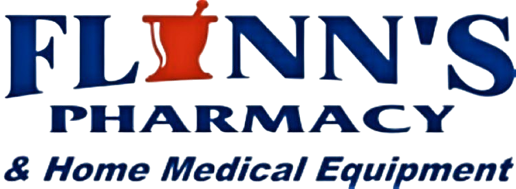 Flinn’s Pharmacy & Home Medical Equipment logo in blue and red text with a mortar and pestle icon