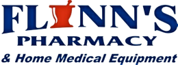 Flinn’s Pharmacy & Home Medical Equipment logo in blue and red text with a mortar and pestle icon