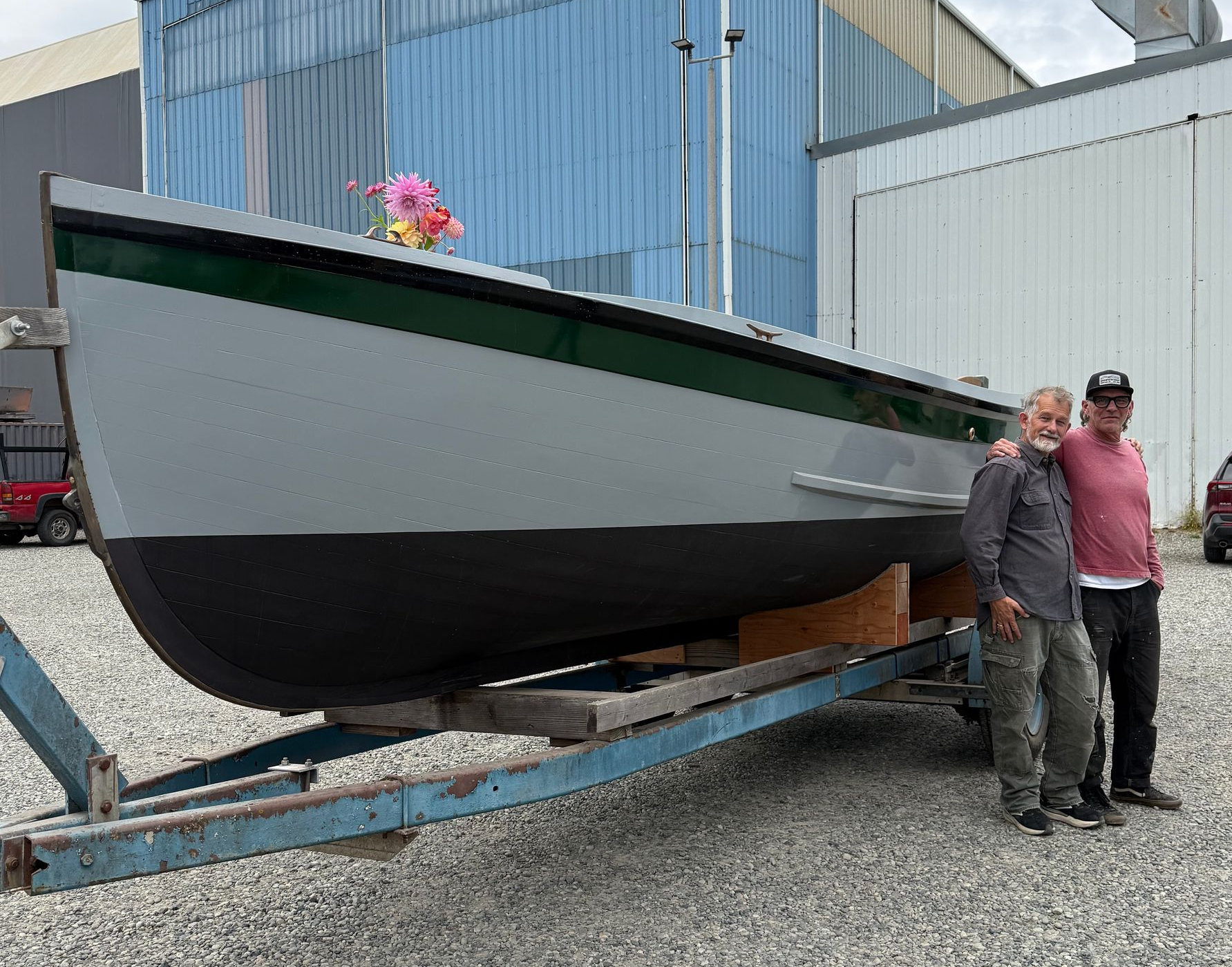 A 1939 Navy Whaleboat on trailer ready for launch.