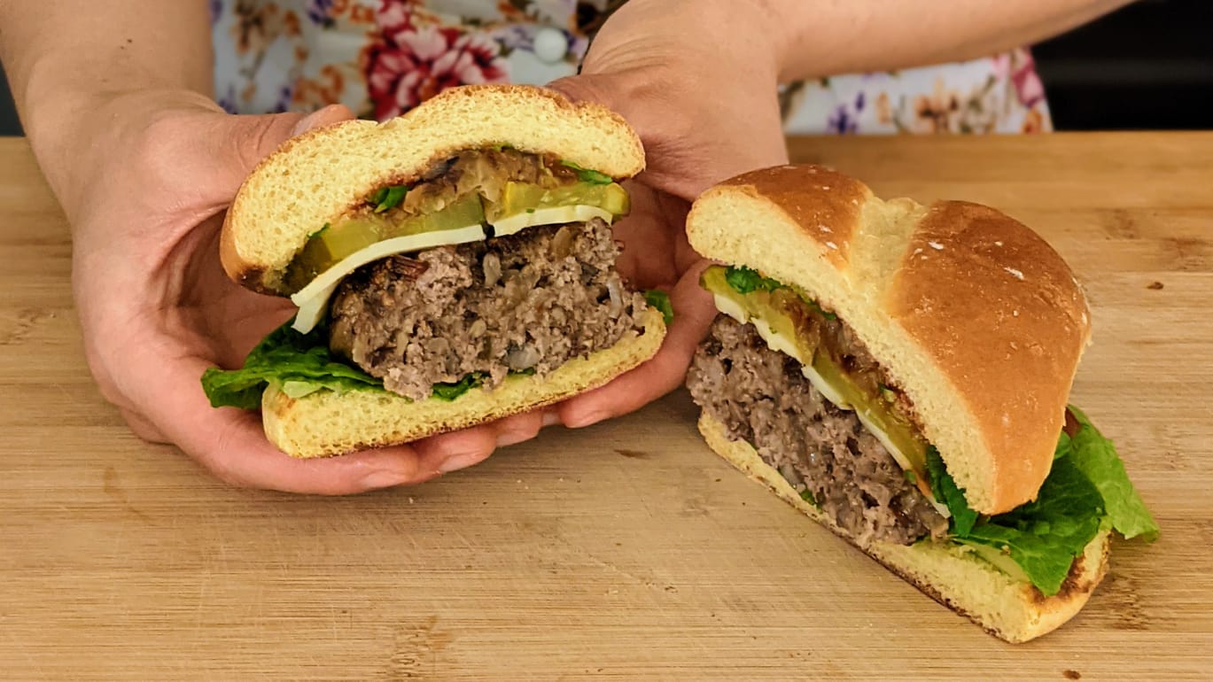burger bison fibre mushrooms grill barbecue