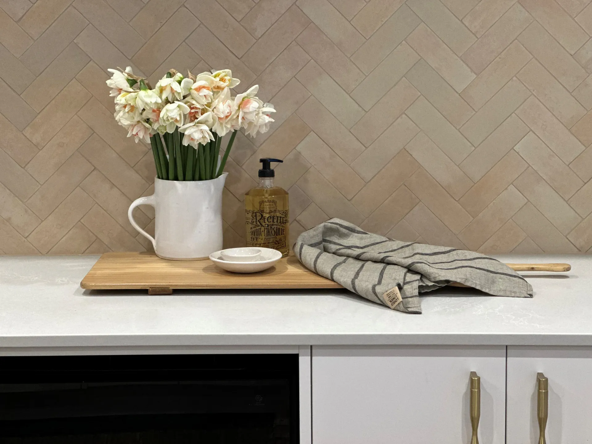 Kitchen Counter With Flowers — Stone Arc in Kincumber, NSW