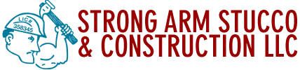The logo for Strong Arm Stucco and Construction LLC