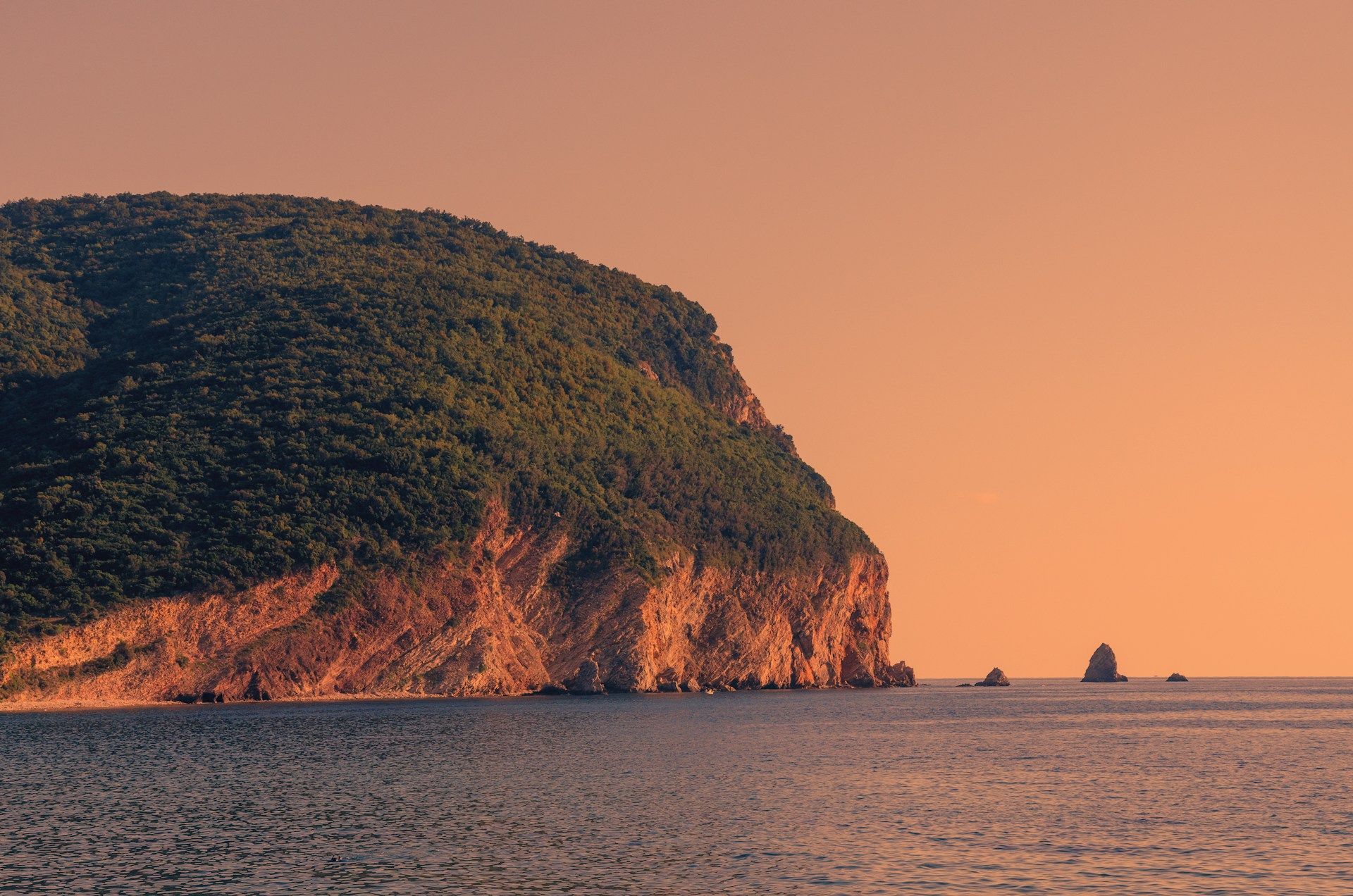 Beautiful sunset on Adriatic Coast, Budva
