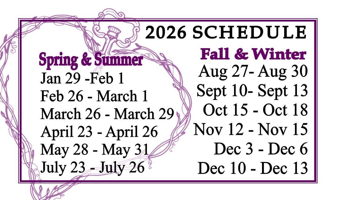 Timeless Treasures Pop Up schedule 2026 schedule with dates for Spring & Summer and Fall & Winter seasons.