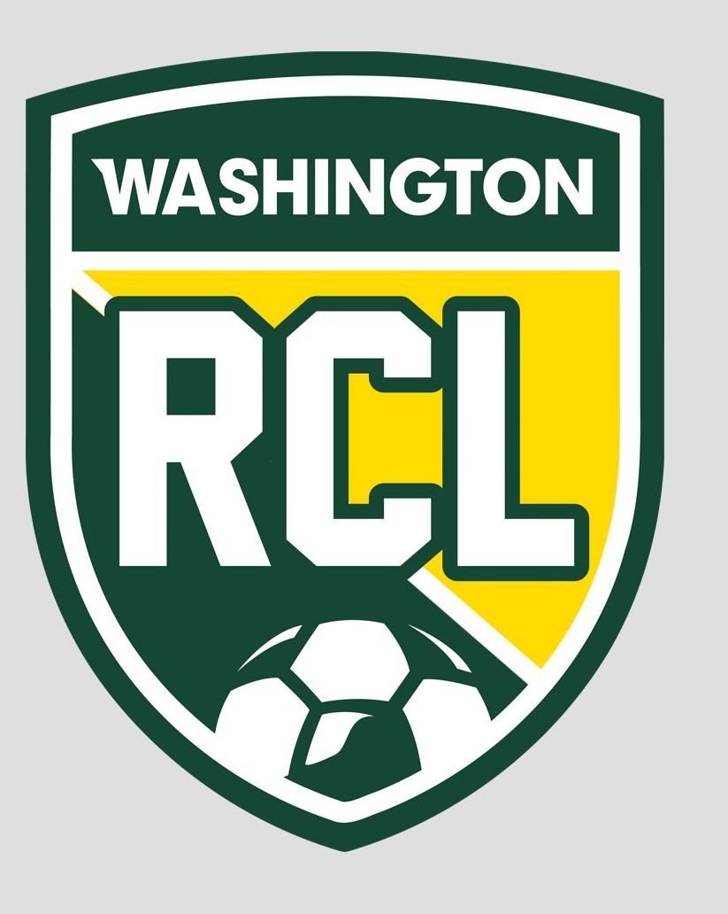 Washington RCL soccer club logo in green, white, and yellow with a soccer ball shield
