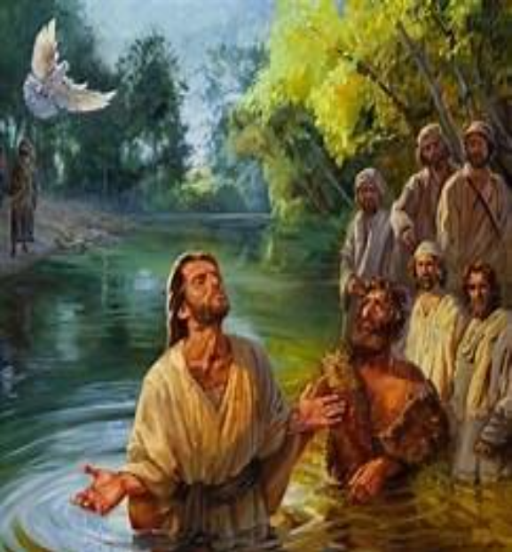 A painting of Jesus talking to two women near a well.