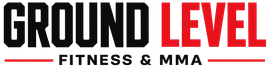 Ground Level Fitness logo with bold black and red text and a barbell icon in a black square