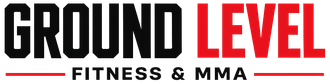 Ground Level Fitness logo with bold black and red text and a barbell icon in a black square