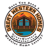 Great Western Homes logo with cabin at sunset and text “Have You Seen a GreatWesternHomesInc.com Modular Home Lately?”
