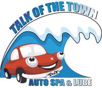 A logo for talk of the town auto spa and lube