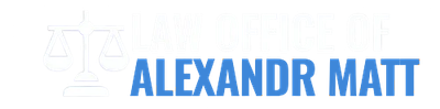 The name "ALEXANDR MATT" in blue letters next to a white icon of legal scales of justice.