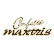 Logo Confetti Maxtris in caratteri marroni su sfondo bianco.