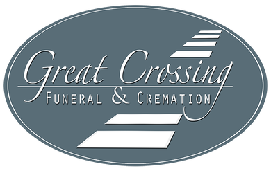 Great Crossing Funeral & Cremation logo in gray and white oval