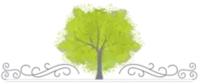 Green tree with decorative gray swirls on a white background