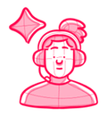 Pink line-art avatar with a star sparkle icon above the head