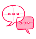 Two pink chat bubbles with three dots each, one outlined and one filled.