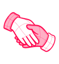 Pink line-art of two hands shaking in a handshake icon