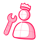 Pink mechanic icon with wrench and person silhouette wearing a crown-like cap