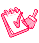 Pink notepad with a checkmark and pencil icon