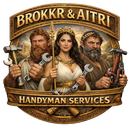 Logo for Brokkr & Aitri Handyman Services featuring a brown anvil, hammer, and wrench on a white background.