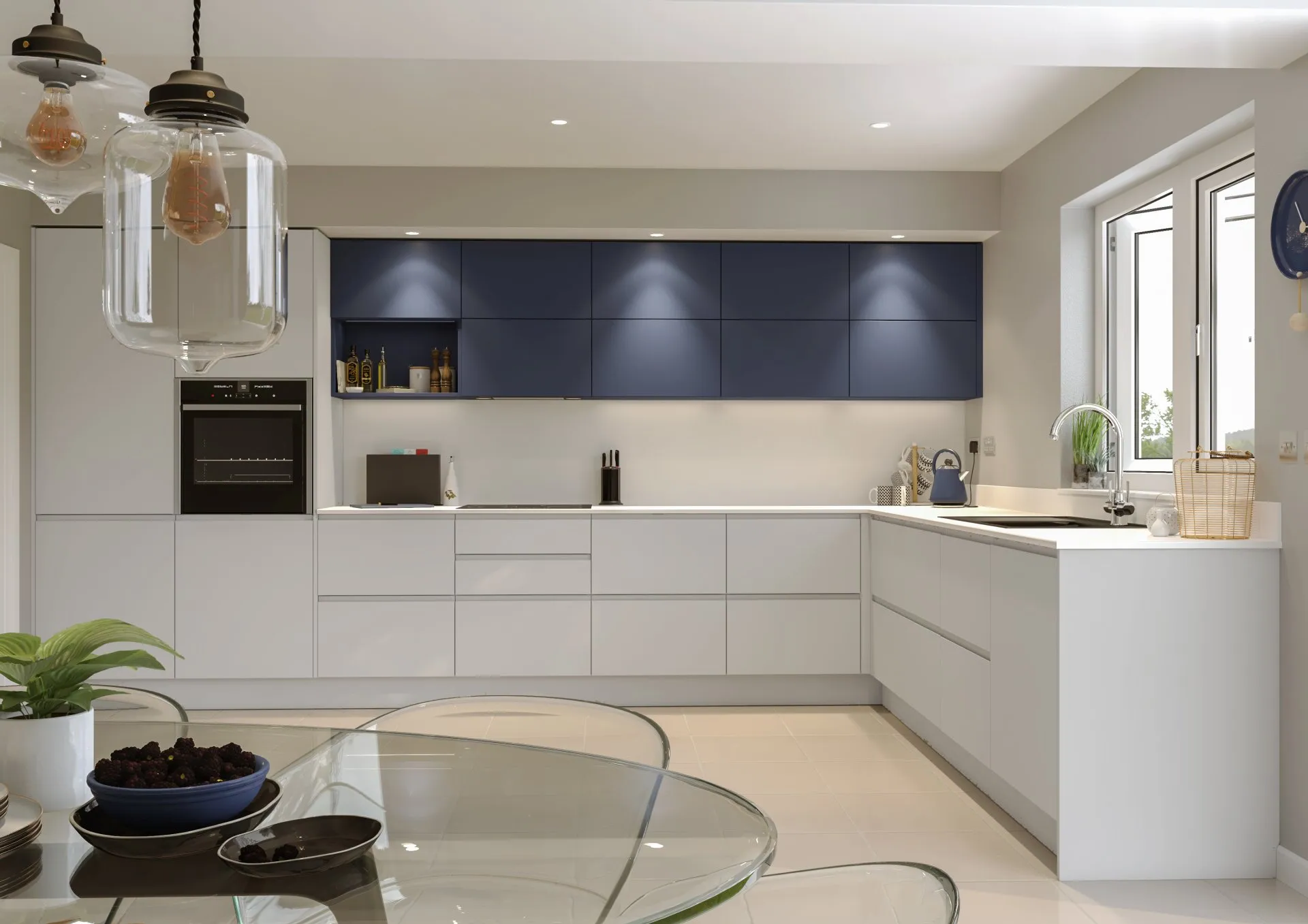 Flat Pack Kitchens - Slab Dove Grey J-Pull Kitchen