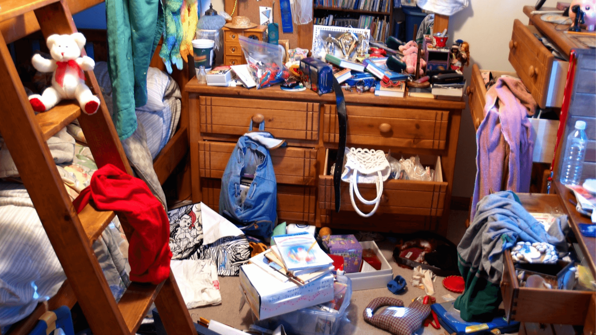 Messy room that needs to be taken to nearest dump location
