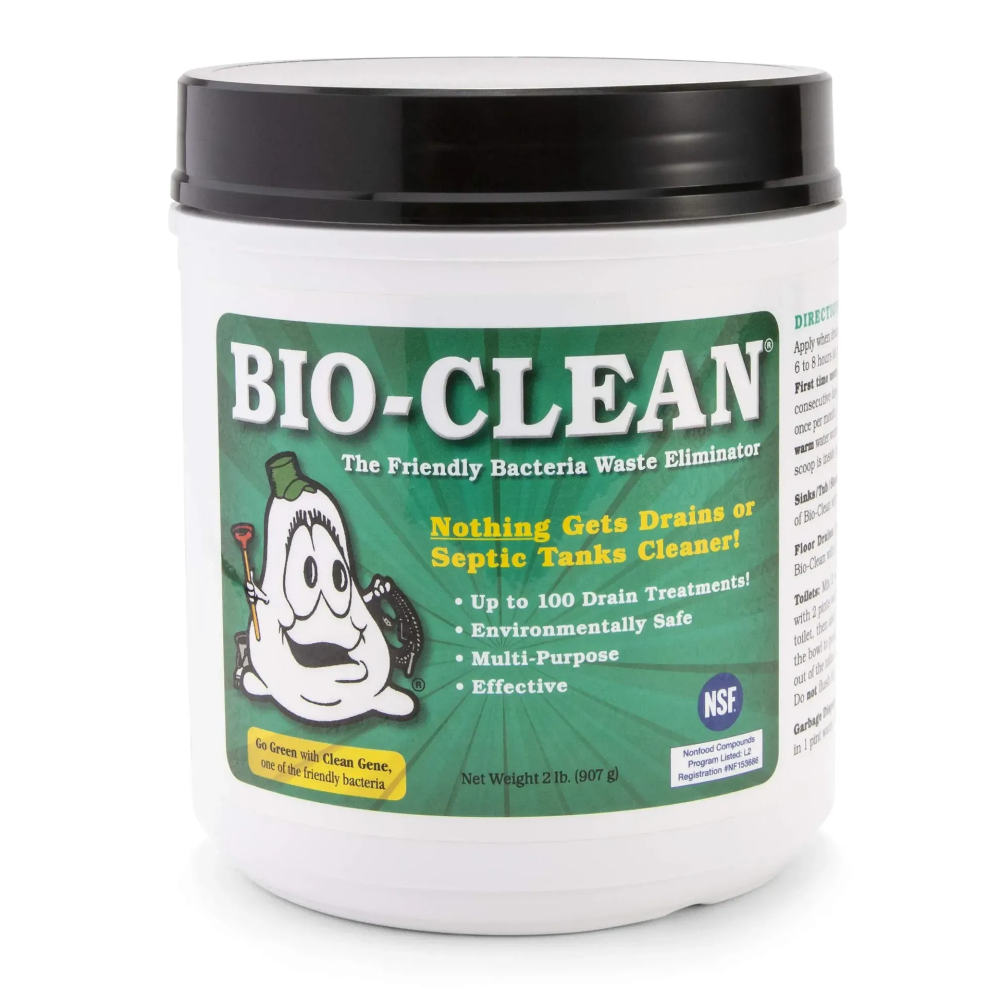 A jar of bio-clean septic tank cleaner on a white background