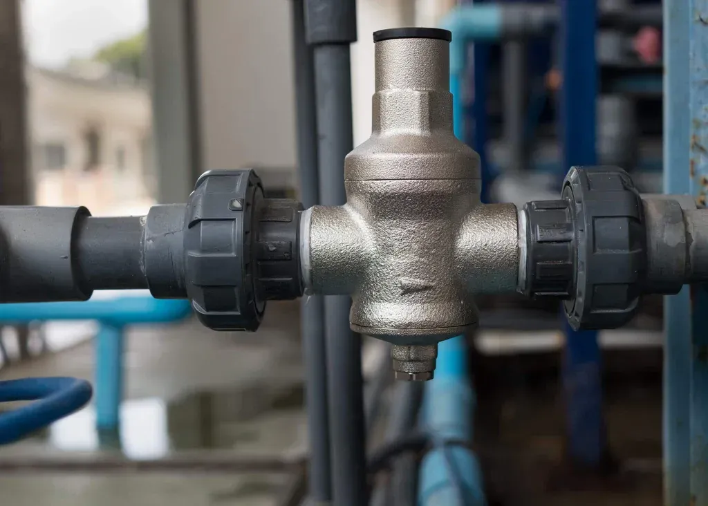 A water pressure regulator installed on water line
