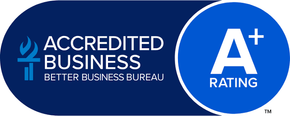 Accredited Business Better Business Bureau logo on blue background
