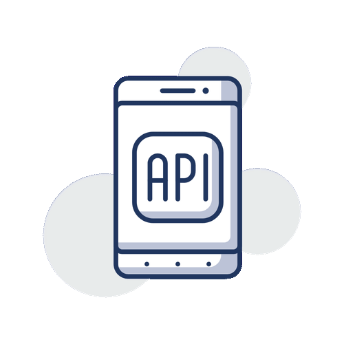 An icon of a cell phone with an api logo on the screen.