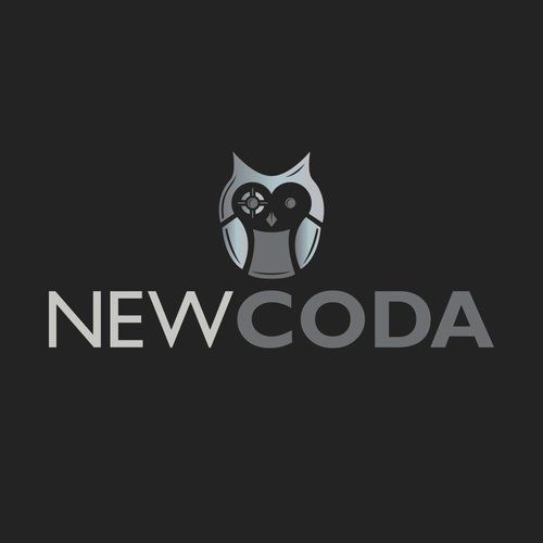 A logo for a company called newcoda with an owl on a black background.