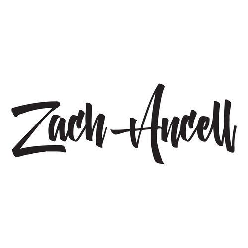 A black and white logo for zach ancell on a white background.