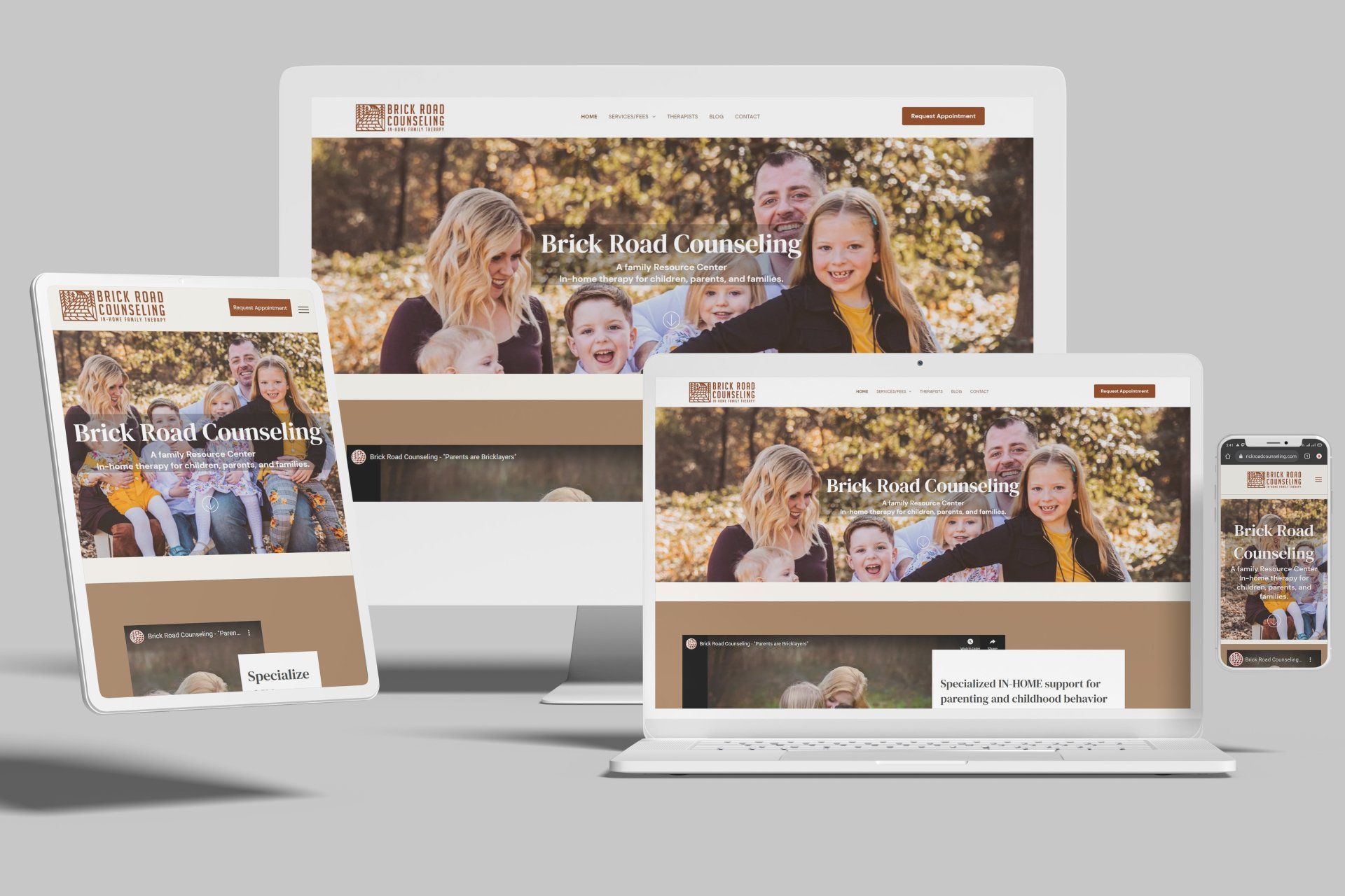 Website design, family photo, various devices, responsive layout.