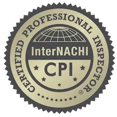 Certified InterNACHI CPI inspector badge with beige and black seal design.