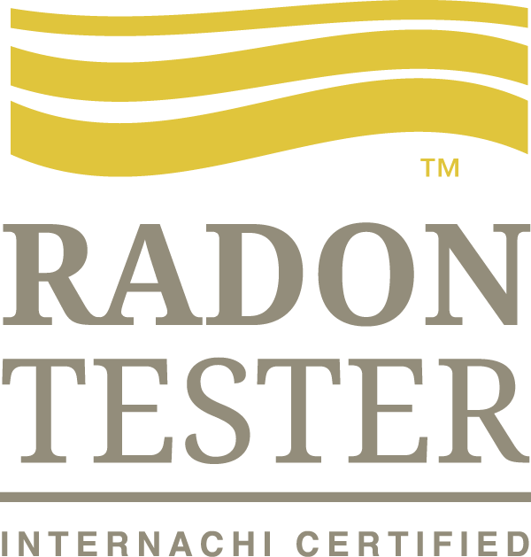 Radon Tester logo with gold wave design and gray text on a white background
