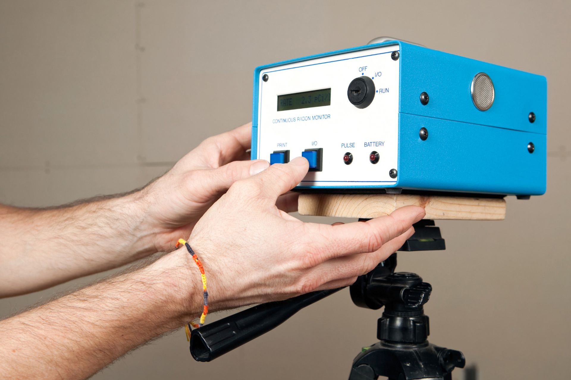 Certified radon testing inspection inside a home