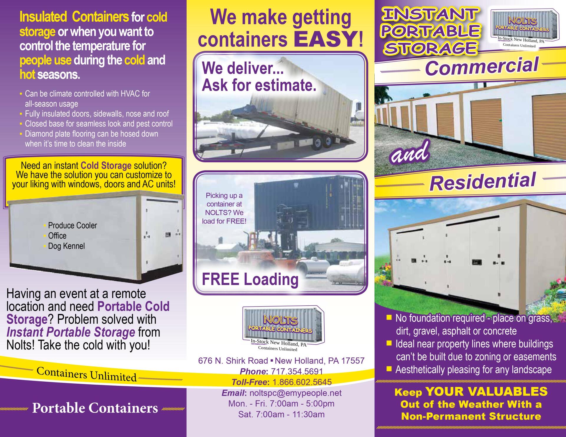A brochure for instant portable storage says we make getting containers easy — New Holland, PA — Nolts Propane Connections