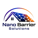 Nano Barrier Solutions logo with house roof, blue-orange arc, and molecular network design