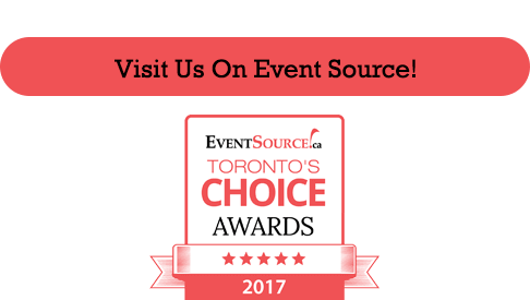 Visit us on Event Source! Toronto's Choice Awards 2017 badge, red and white, five-star rating.