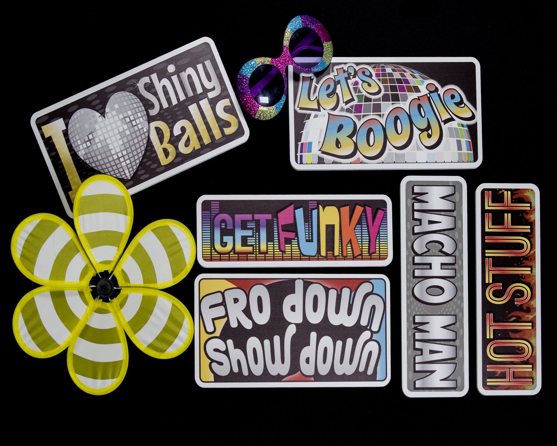 Disco-themed decorations: signs saying 