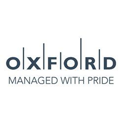 Oxford logo with text and vertical lines. 