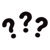 Three black question marks on a white background.